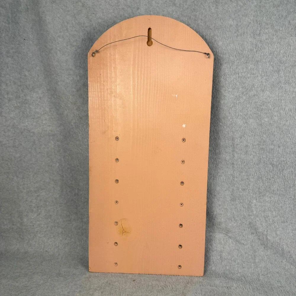 Vintage Wooden Perpetual Calendar Wall Hanging Pink Cat Window Folk Art 23in